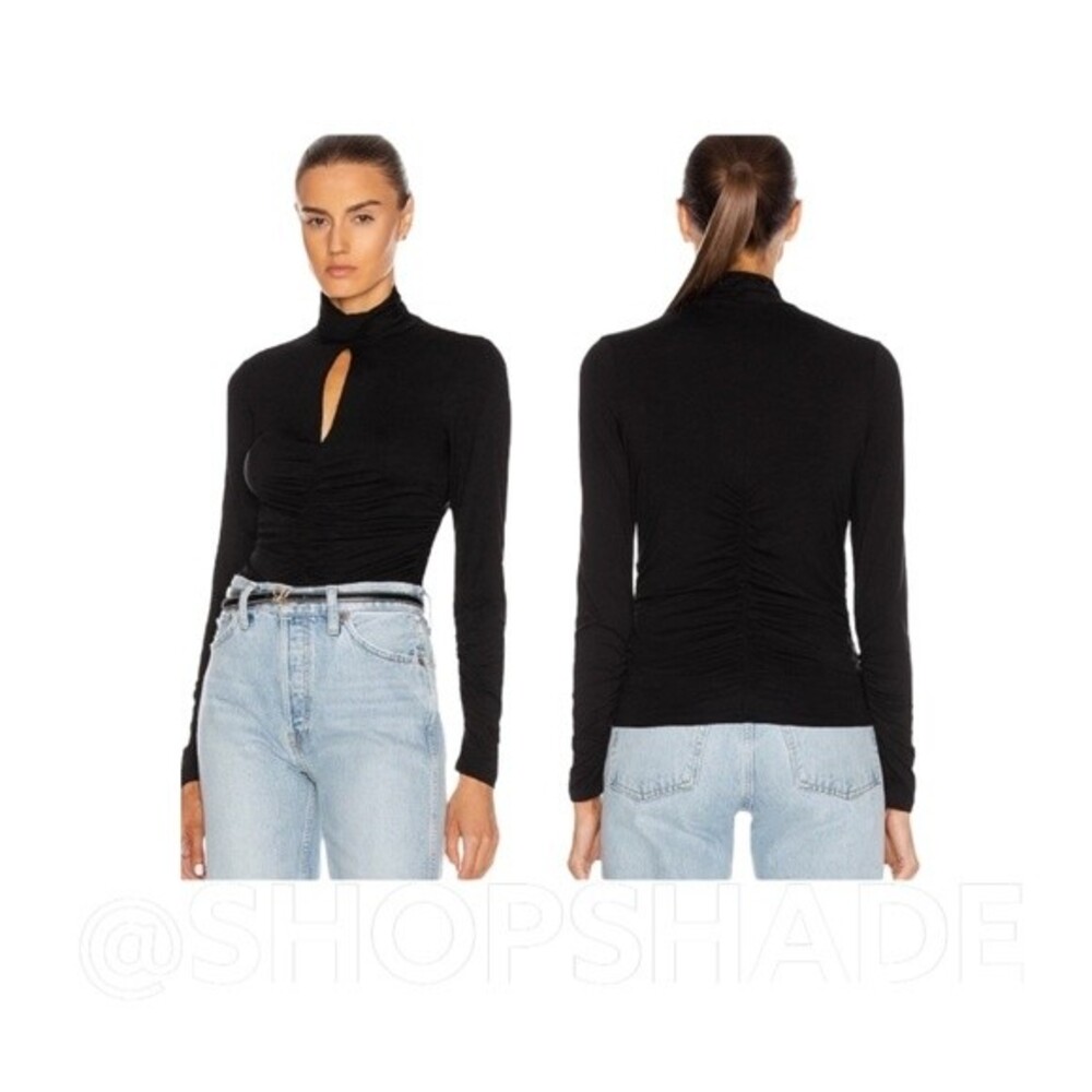 Frame Felicity Long Sleeve Top Black Extra Small $170 MSRP Cutout